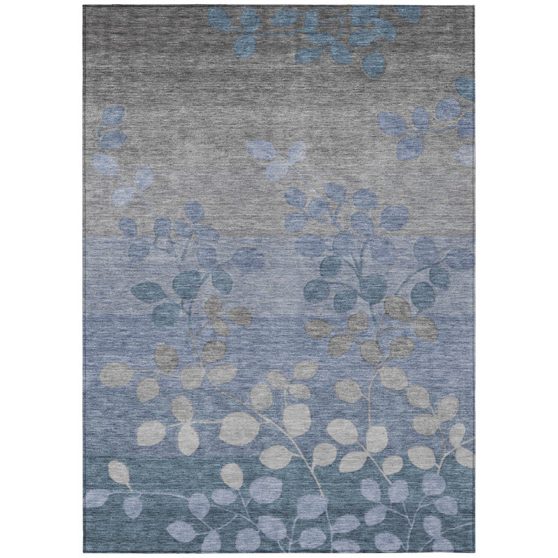 Machine Washable Indoor/Outdoor Xhevrie Denim Rug, Rectangle 10' x 14'