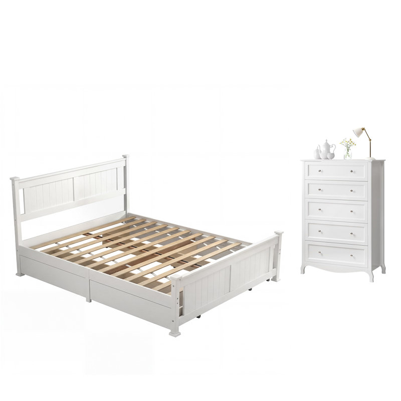 Ensemble de chambre à coucher avec lit simple en bois 2 pièces, 2 pièces : lit, commode, Lit simple