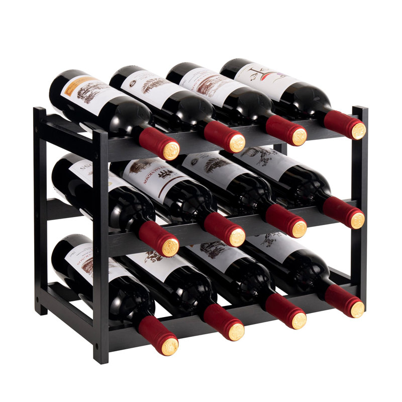 12 Bottle Wine Bottle Rack Black