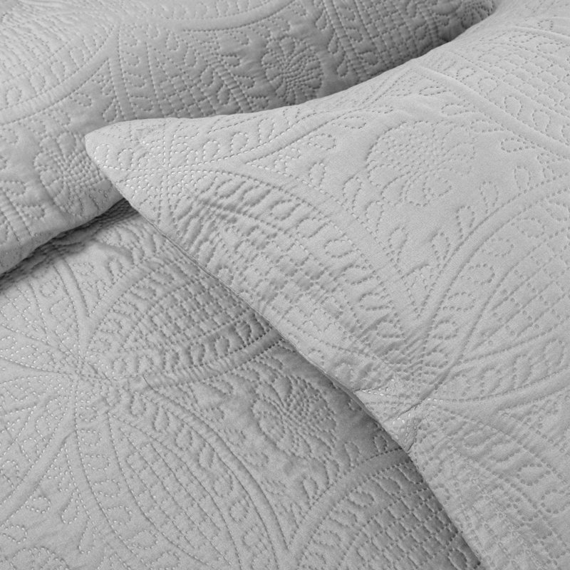 3 Piece Bedspread Set - Reversible Quilt Set - Lightweight Microfiber Coverlet for Queen King Twin, Silver