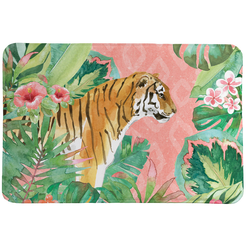 Tapis pour salle de bain Shepparton, Pink Green Brown, Tiger in the Jungle