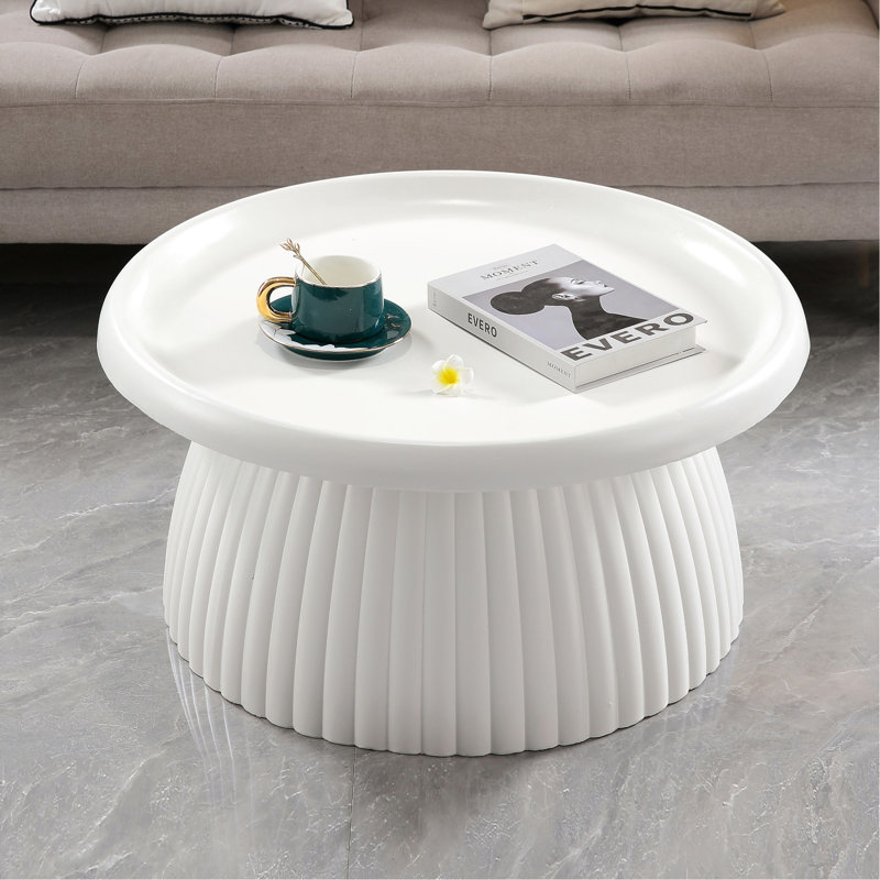 Table basse ronde blanche en oxyde de magnésium cannelé 27,56 po, Ivory White