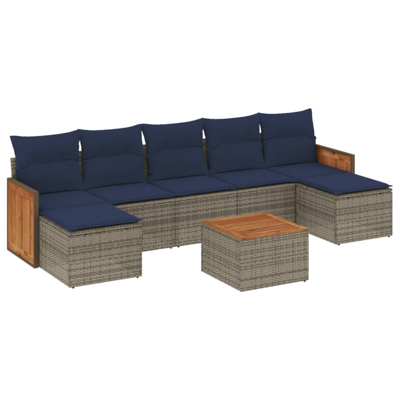  Ensemble de canapé de patio 8 pièces avec coussins en rotin de polyester gris, Gris, Marine