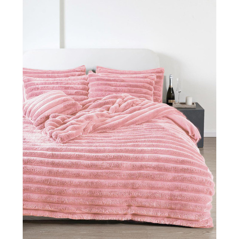 Kampala Hill Big Cord Teddy Blush Duvet Cover Set Bedding Set, Super King Duvet Cover  + 2 Standard Pillowcases, Pink