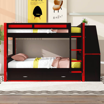 Lit superposé avec bureau Gaming, lumières DEL et lit gigogne, cadre de lit superposé en bois peu encombrant avec tablettes de rangement