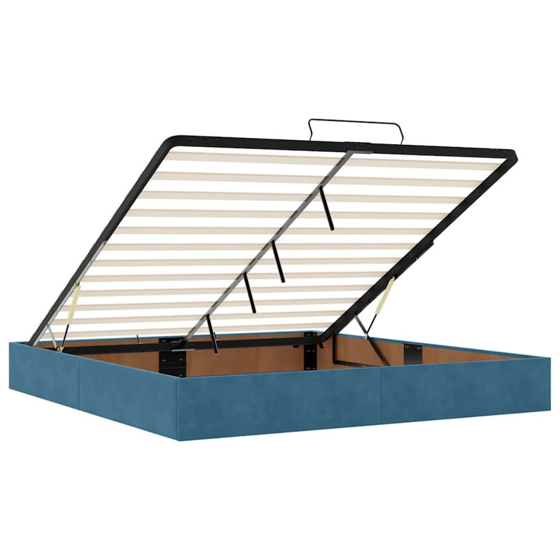 Ottoman Bed With Mattresses Velvet, Dark Blue, Super King (6')