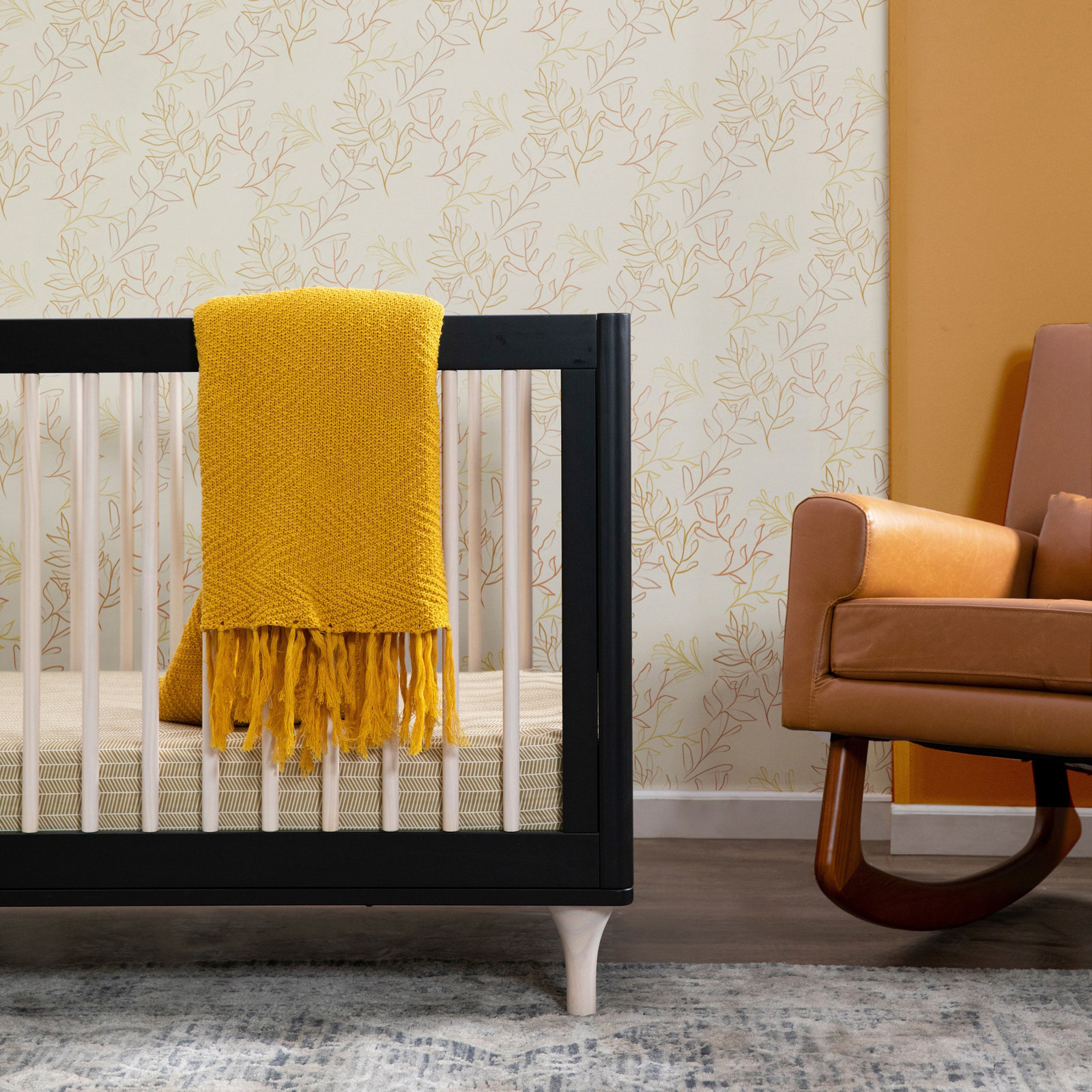 Lolly Pine 3-in-1 Convertible Crib, Black/Washed Natural