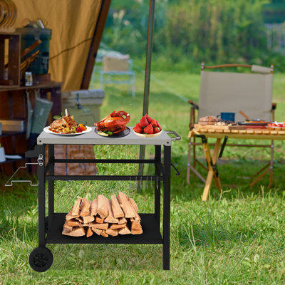 Bernece Outdoor Grill Dining Cart Movable BBQ Trolley with Two Wheels