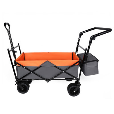 Collapsible Utility Wagon with Canopy and Push Handle, 480 lbs Capacity, Orange