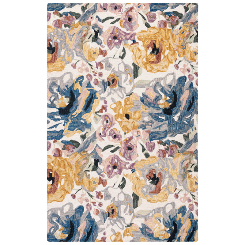 Jardin Hand Tufted Wool/Cotton Floral Rug in Pink/Ivory, Rectangle 5" x 8"