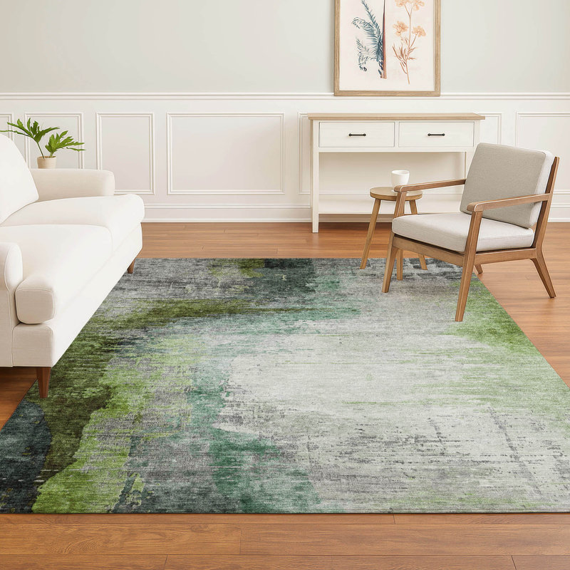 Premium Machine Washable Mayfield Abstract Rug, Green, 2'6" x 3'10"