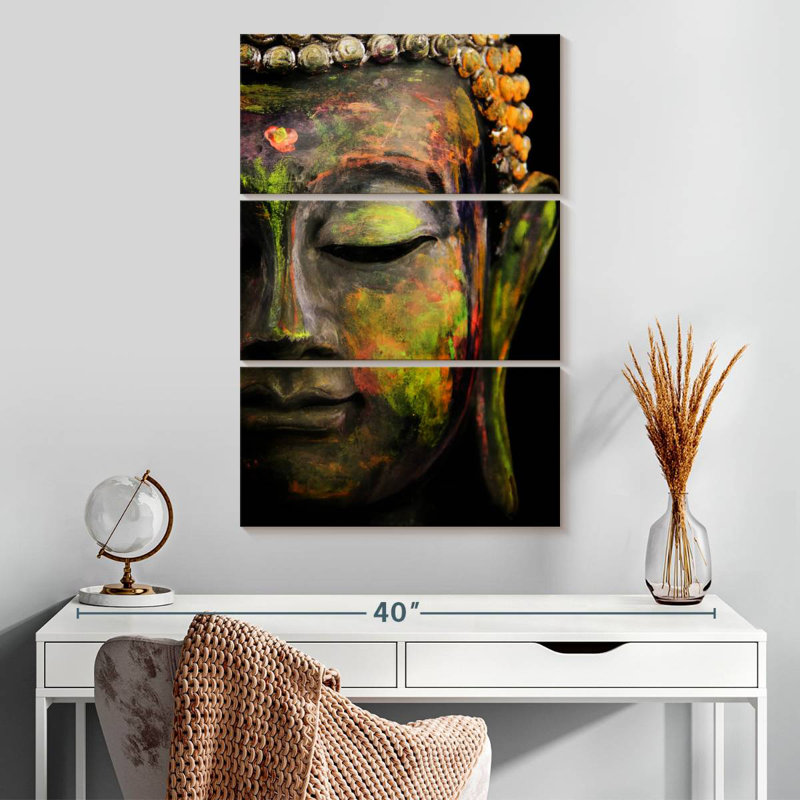 Portrait coloré de Bouddha, H 32 po x l 20 po