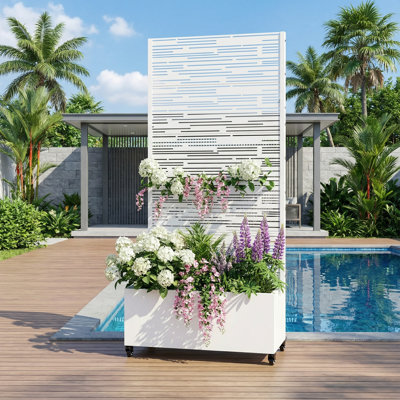 Metal Planter Box with Trellis with Wheels