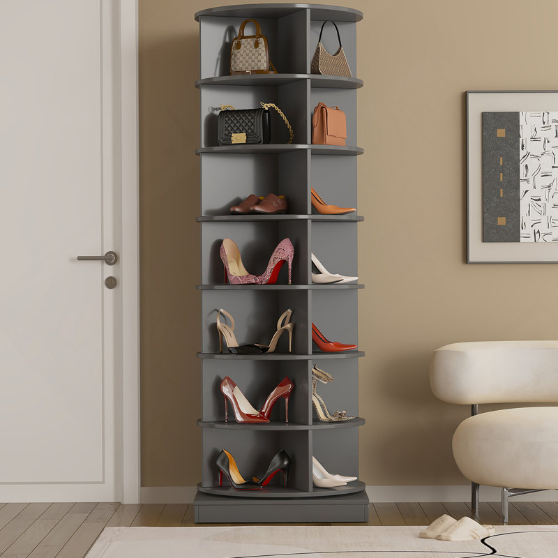 28 Pair Shoe Rack, Gray, 64.96" H x 24" W x 24" D