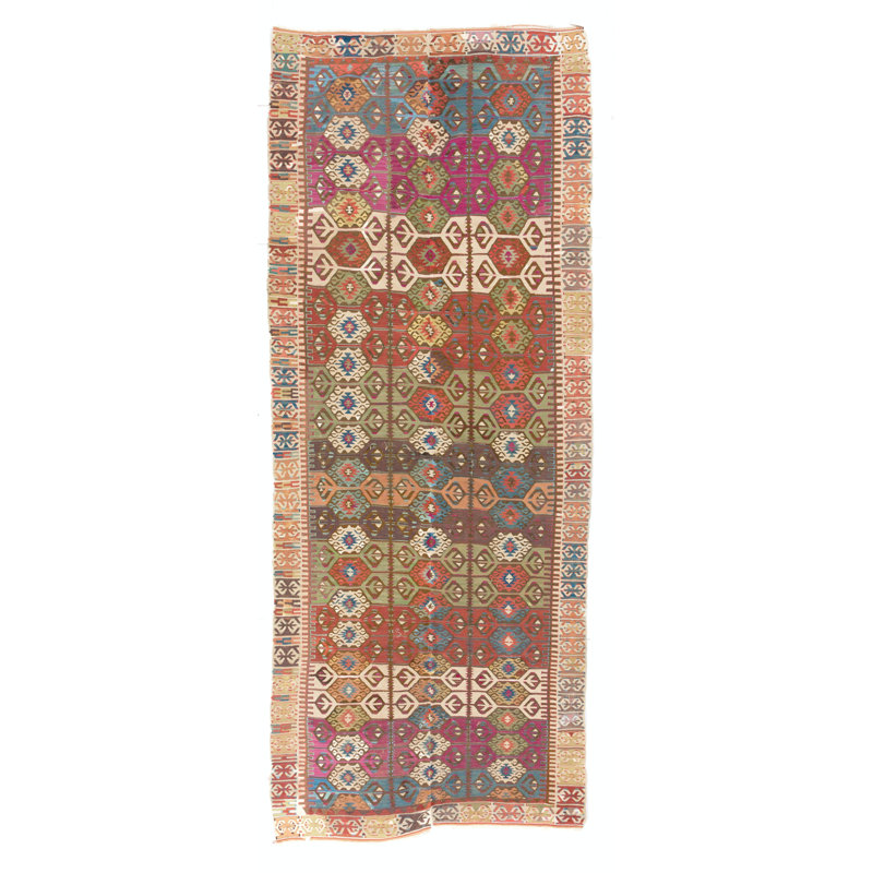 Tapis kilim turc antique, revêtement de sol tissé à plat, ca 1890