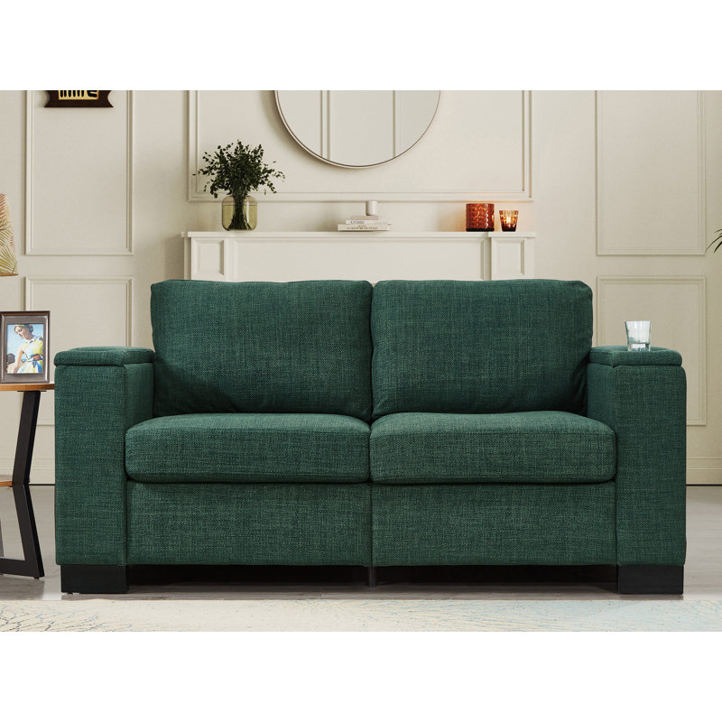 Causeuse rembourrée avec rangement, Vert, H 34,6 po x l 67,7 po x P 32,3 po