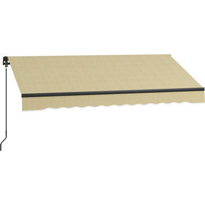 Retractable Awning 8' X 6.5', Patio Sunshade With Manual Crank Handle, 280Gsm Protected Textile, Robust Aluminum Frame For Deck, Balcony, Yard, Beige Tone Balcony Crank, Material, Frame,
