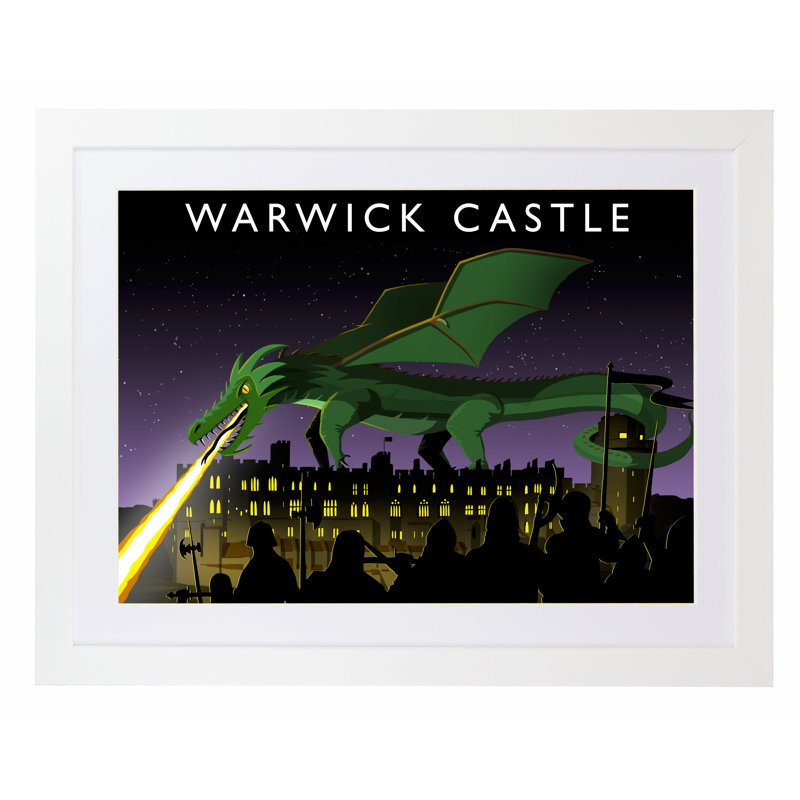 'Warwick Castle With Dragon' by Richard O'Neil - Print, White Wood Frame, 33.5 cm H x 43.5 cm W x 2.2 cm D