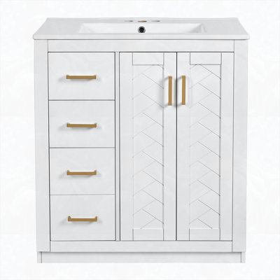 Ensemble de meuble-lavabo autoportant avec 3 tiroirs et portes à fermeture douce