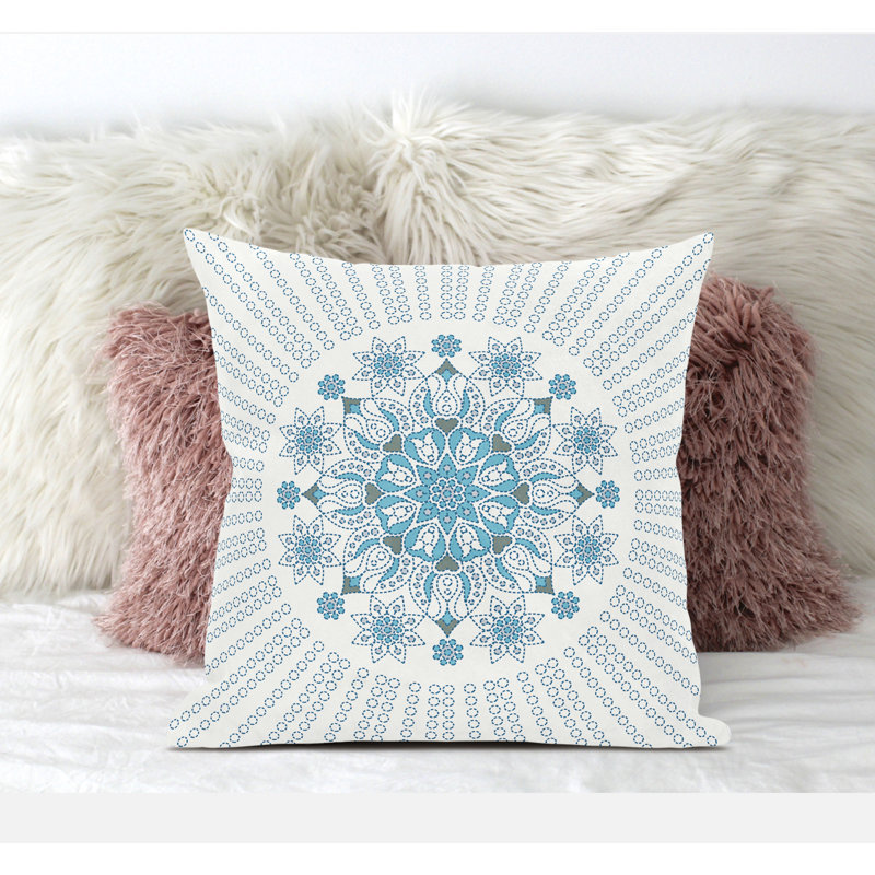 Indoor / Outdoor Square Cushion, 66cm H x 66cm W, Blue/White