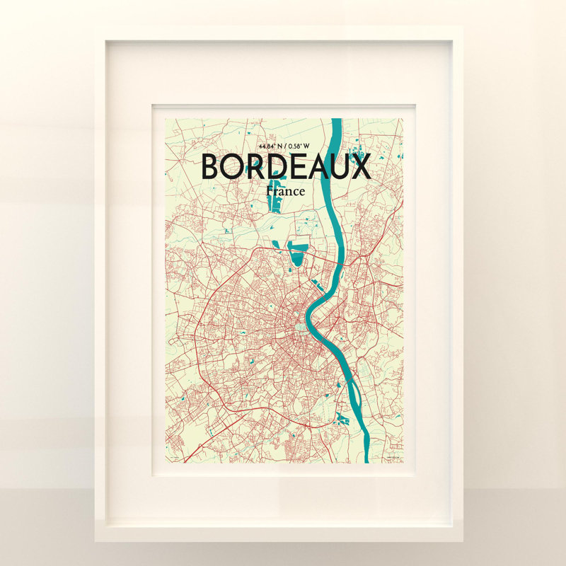 Bordeaux City Map In Tricolour - No Frame Print, 24cm H x 18cm W x 0.05cm D