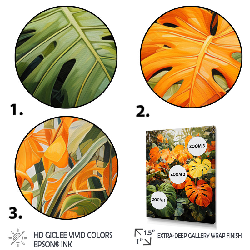 Feuillage tropical orange et vert II, Cadre photo blanc, H 20 po x l 12 po x P 1 po
