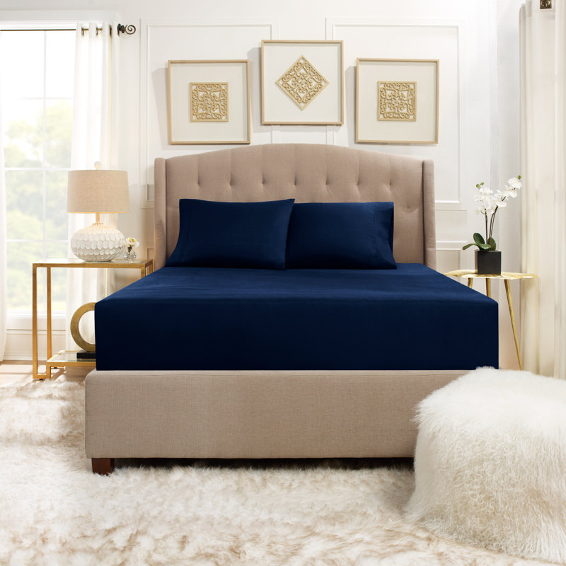Microfiber Sheet Set, California King Sheet Set with 2 Pillowcases, Navy Blue