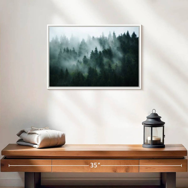 Forêt de sapins brumeux, Cadre flottant blanc, 25 po x 17 po