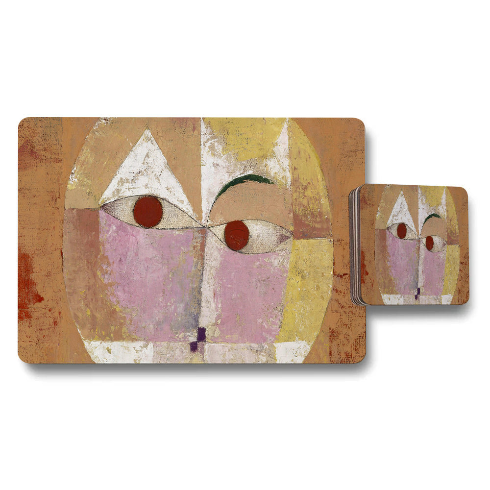 Abstract Geometric Face Placemat And Coaster Set For Dining