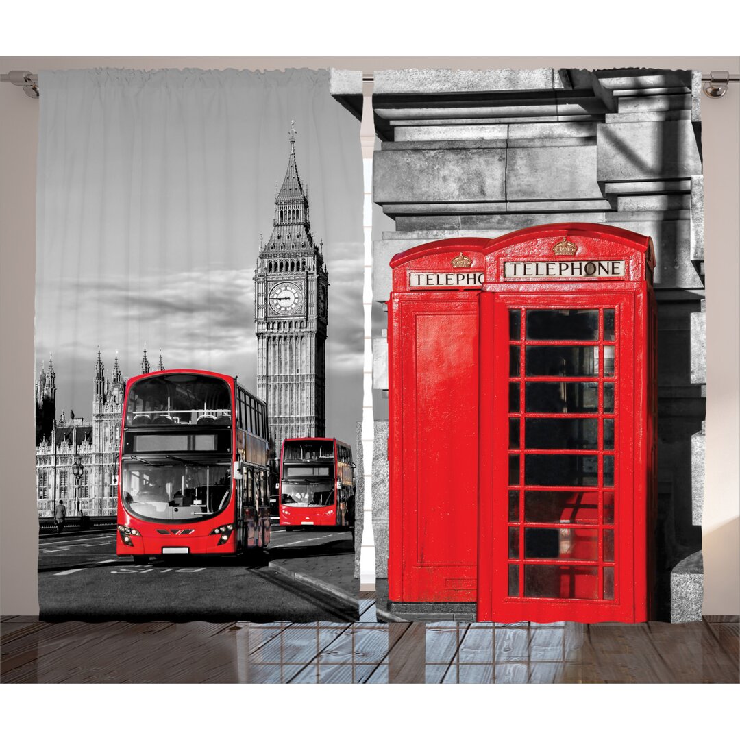 Rustikaler Vorhang, London Retro Telefonzelle, Europa, Grau Rot