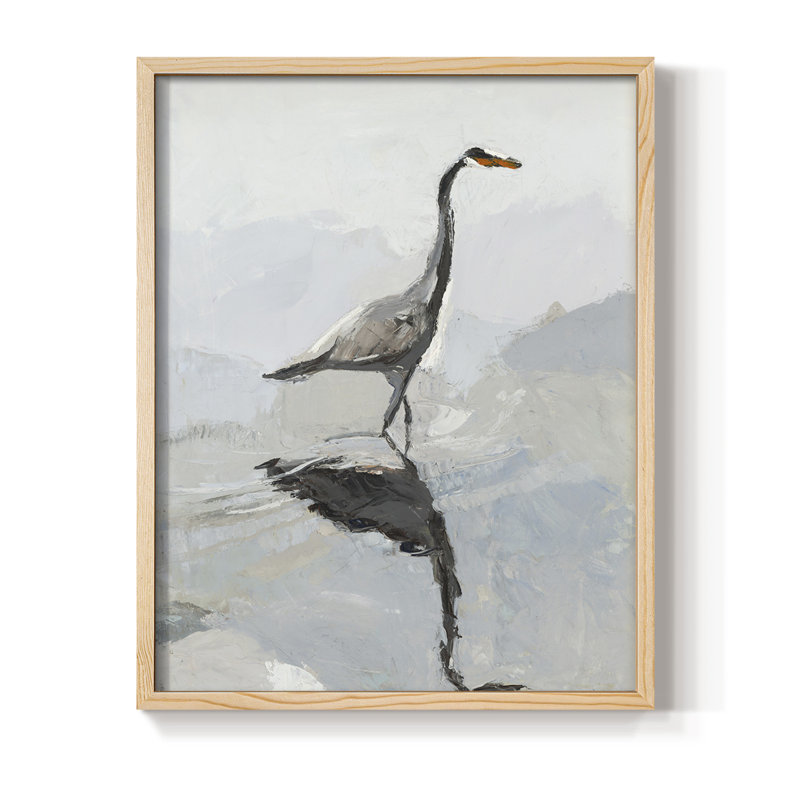 Heron Framed Print - Solid Wood, Natural, 11" H x 9" W