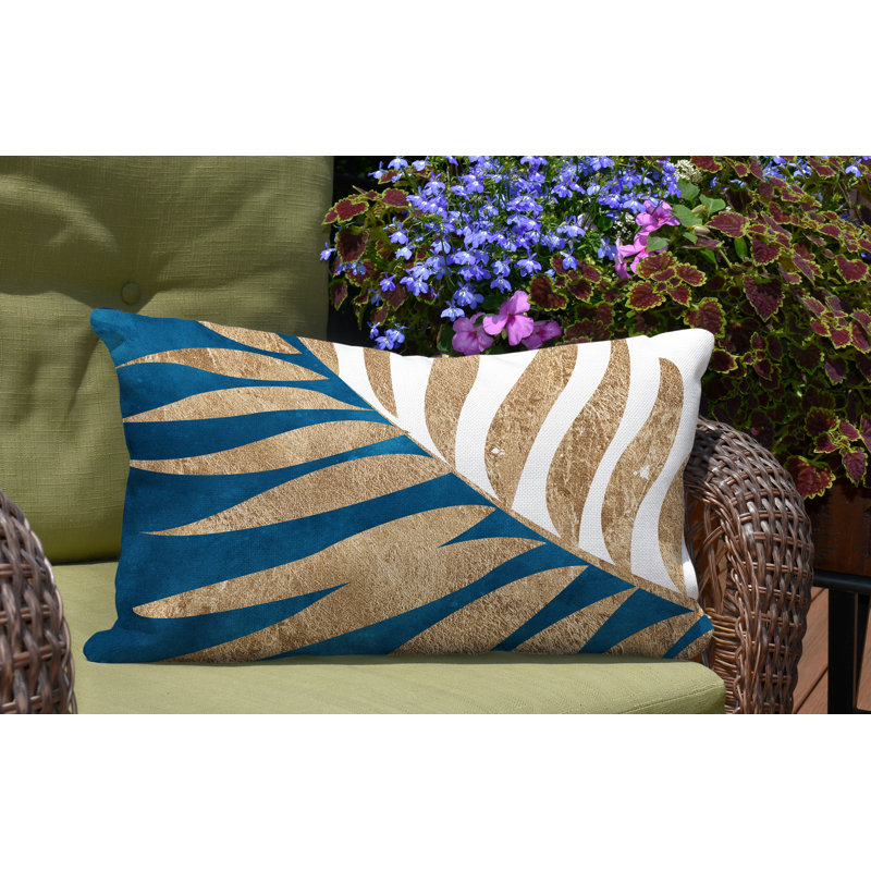 Coussin lombaire intérieur / extérieur Pom Fern, Turquoise / or / blanc