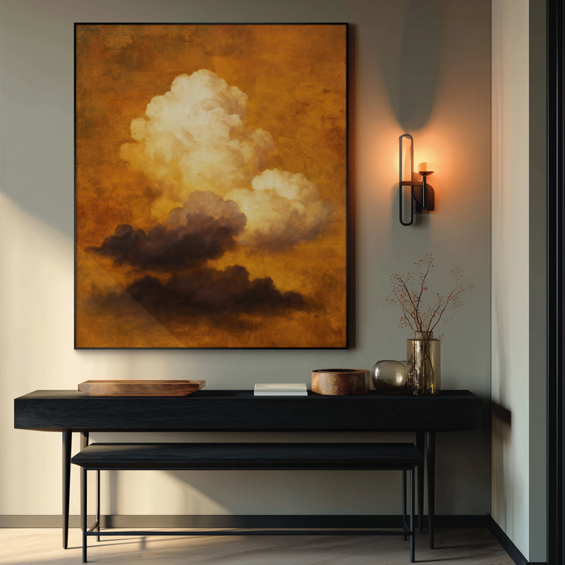 Très grand art mural imprimé sur toile - Nuage abstrait, motif de ciel tonique orange terre, œuvre d'art contemporaine pour le salon ou la chambre à coucher - «Assemblage requis du cadre (cadre non fini)»