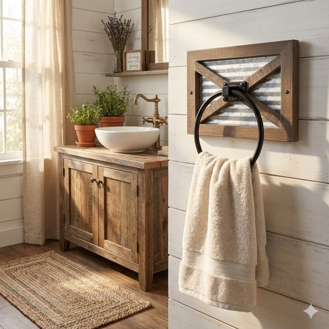 Rustic Farmhouse Décor Bathroom Towel Ring For Wall Autumn Alley 