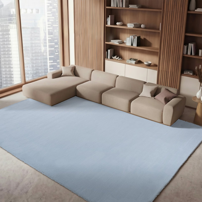 Tapis uni gris clair fabriqué à la machine, Rectangle 6 pi x 9 pi