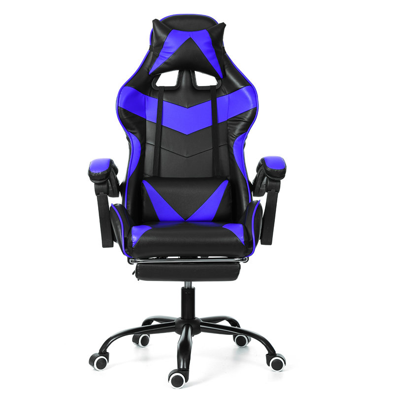 Wade Logan Kiran Adjustable Reclining Ergonomic Swiveling PC & Racing Game Chair with Footrest, Black/Blue