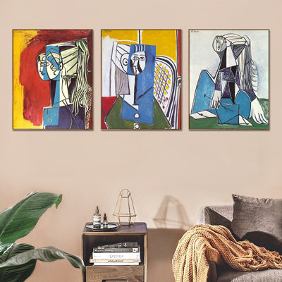 Ensemble de 3 toiles encadrées par Pablo Picasso, série d'art mural n ° 76 pour les décorations de bureau à domicile (cadre de couleur bois mince, 24 po x 32 po chaque pièce)