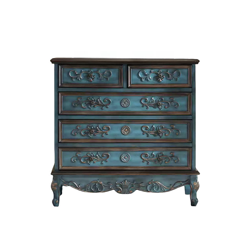 Vintage 5-Drawer Entryway Accent Chest, Vintage Blue