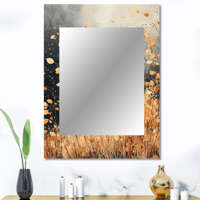 Windy Prairie Leaves I - Meadow, miroir mural unique, art traditionnel imprimé en métal