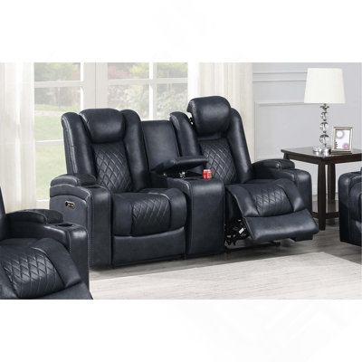 Modern Contemporary Style Power Reclining Loveseat 1pc Adjustable Headrest Storage Sofa Cup Holder Ink Blue Finish Primary Living Room Furniture