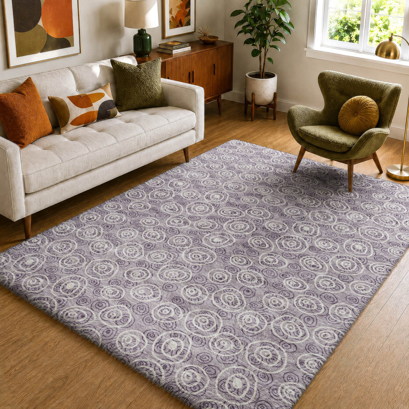 Tapis Dream Shag ADS728 à cercles, lavable à la machine de qualité supérieure, Lavender, 5' x 7'6"