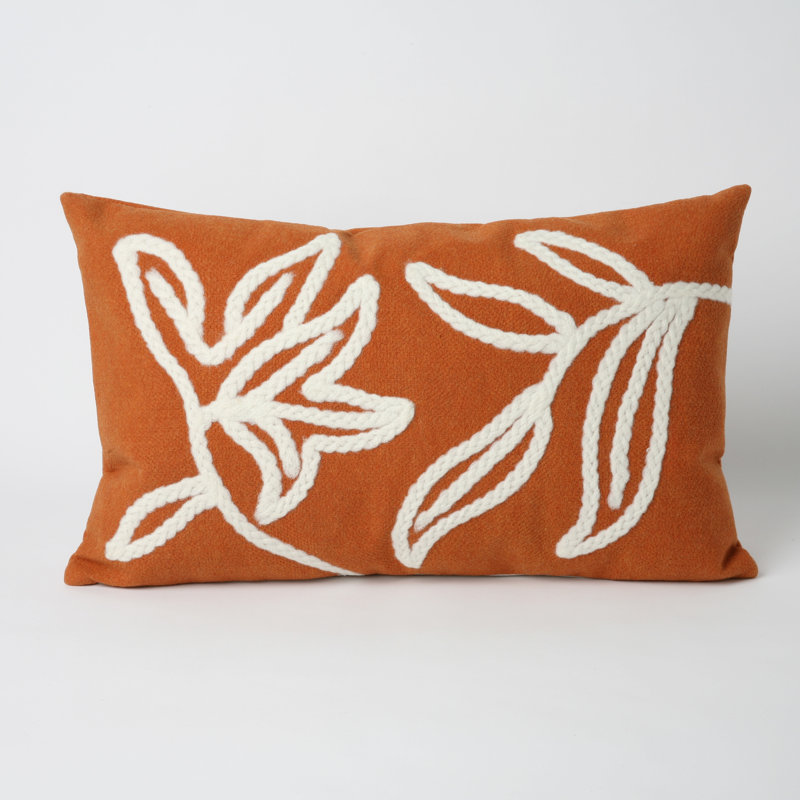 Embroidered Outdoor Throw Pillow, Orange