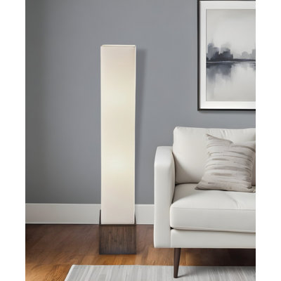 Aobha  50" Brown And White Rattan Two Light Column Floor Lamp With White Fabric Shade