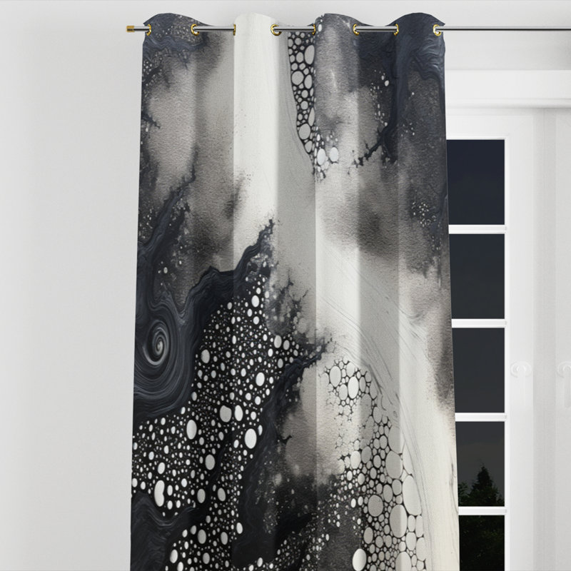 Rideau noir et blanc à motif œillets Eithne, l 52 po x L 108 po, Œillets dorés