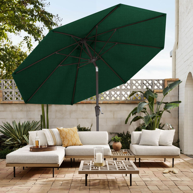 Parasol de marché en oléfine de 2,74 m (9 pi) avec inclinaison et levage à manivelle, Vert forêt