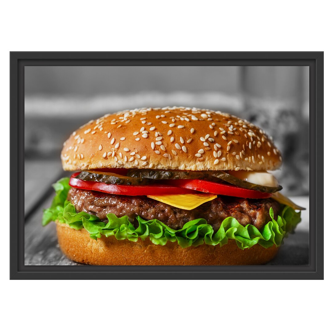 Gerahmtes Wandbild appetitlicher Cheeseburger