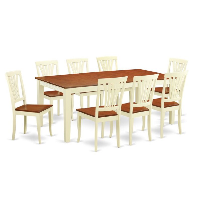 9 Piece Modern Dining Table Set Includes a Rectangle Wooden Table with Butterfly Leaf and 8 Dining Room Chairs, Buttermilk & Cherry
