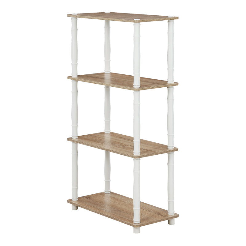 Johnston 4 Tier Toolless Assembly Shelving Unit Bookcase, Sonoma Oak/White Classic Tubes