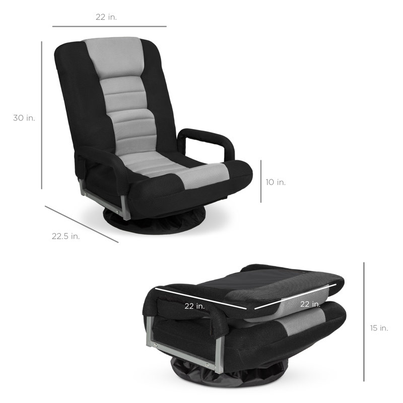 Alba 360-Degree Swivel Gaming Floor Chair w/ Armrest Handles, Foldable Adjustable Back, Gray/Black