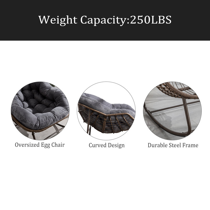 Chaise berçante d'extérieur en rotin, Gris